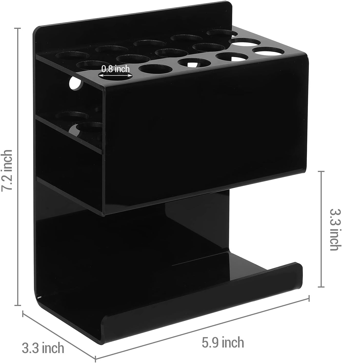 MyGift Wall Mounted Black Premium Acrylic Dry Erase Marker and Eraser Holder Rack with 15 Round Slots and Storage Ledge, Meeting Room Classroom Dorm Office or Home Whiteboard Accessory Rack