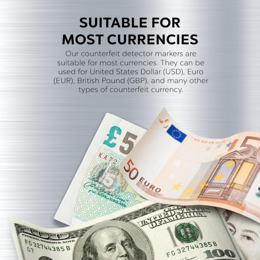 (5 Counterfeit Pens) Counterfeit Bill Detector Pen with Chisel Tip, Money Checker, Detector Pen Detects Fake Counterfeit Bills from Most World Currencies