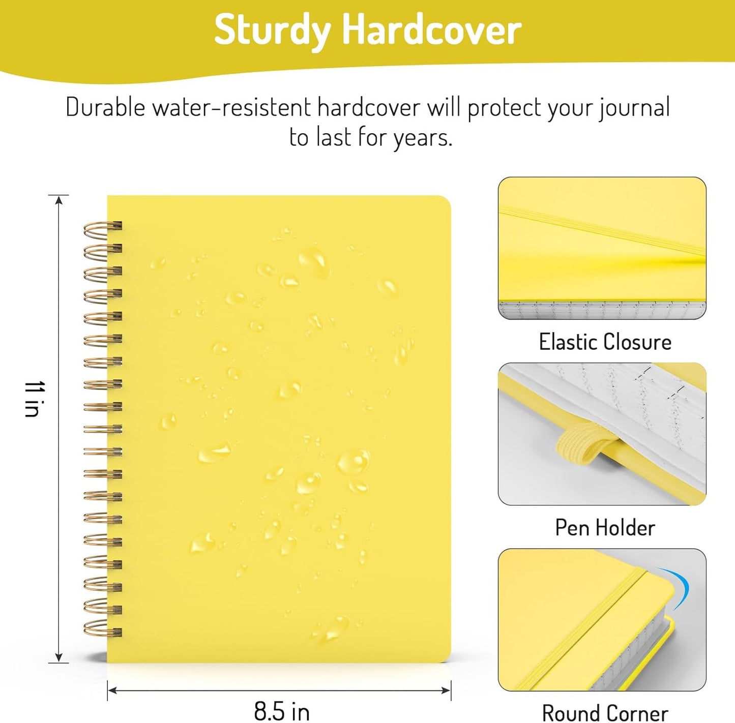 Forvencer A4 Lined Spiral Journal Notebook with 300 Numbered Pages, 11" X 8.5" Thick Journals for Writing with 100GSM Paper, Hardcover Notebooks with Contents for Work, School, Yellow