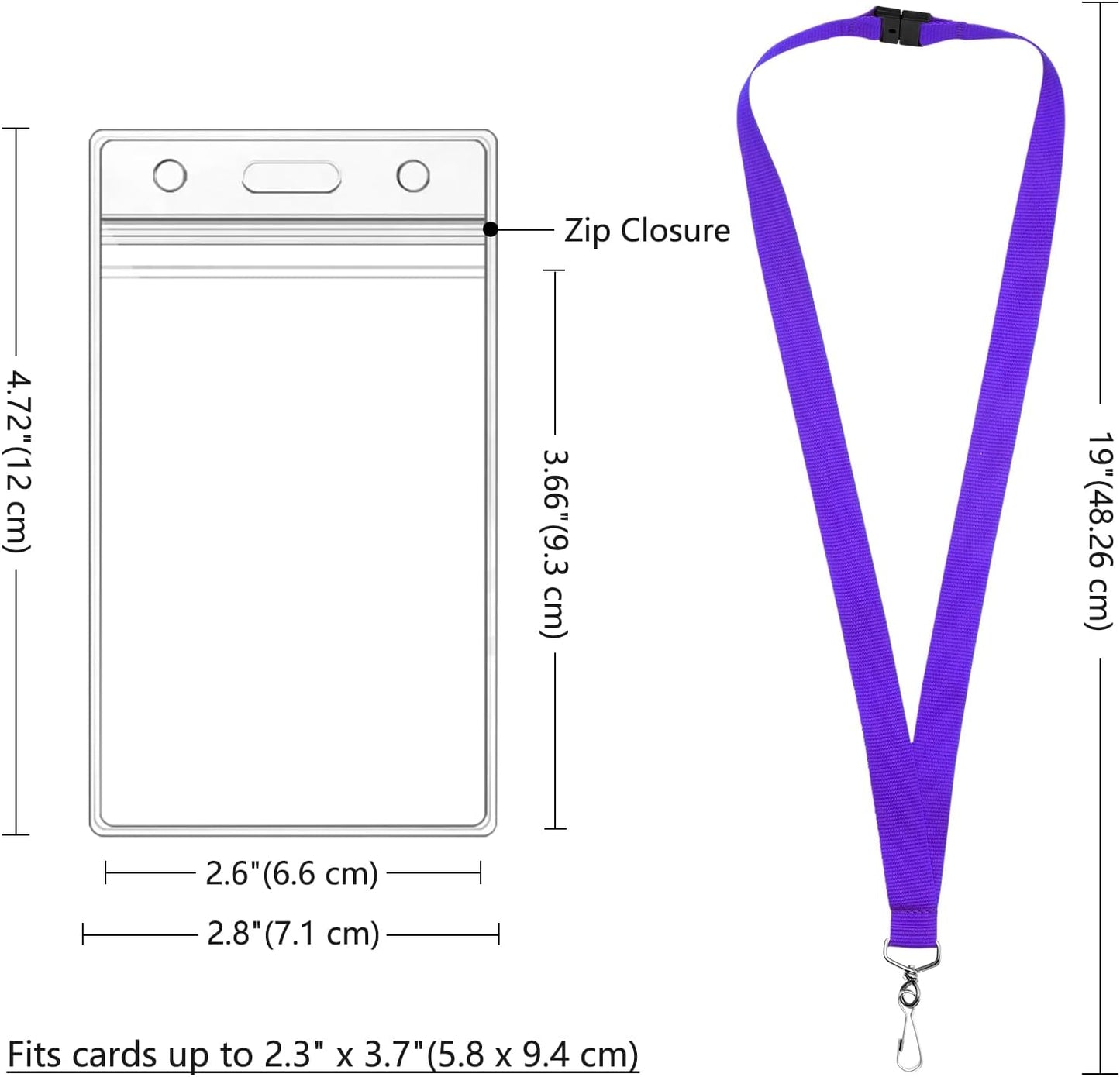 12 Pack Purple Breakaway Lanyards with Waterproof Badge Holders, Metal Hook, Polyester Neck Straps for ID Cards, Events, Office, and Schools