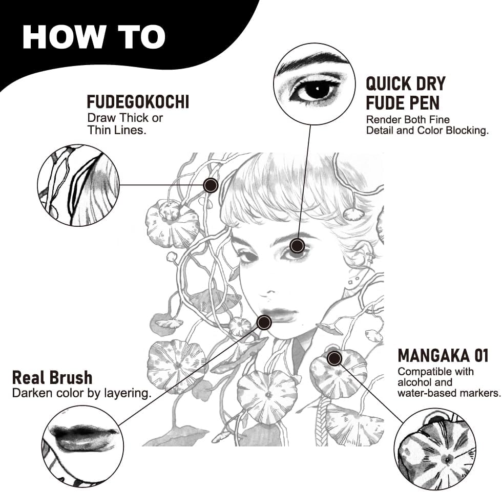 Kuretake ZIG Inktober Special Set, ZIG ILLUSTRATION BASIC SET NO.4 for Manga Drawing, Lettering and Calligraphy, Professional Artist Quality, Made in Japan