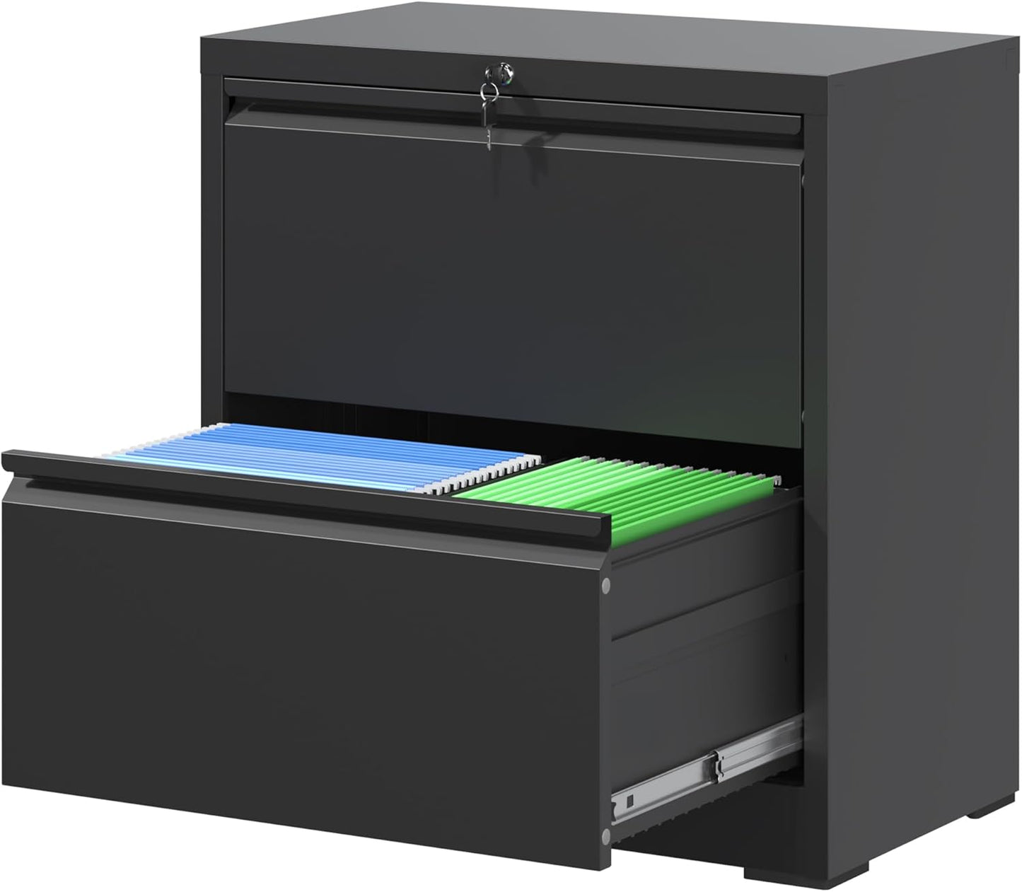 2 Drawer Locking Filing Cabinet Heavy Duty Large Metal Cabinets Black Home Office Lateral File Cabinets Wide Steel Cabinet for Legal/Letter Size File,Assembly Required