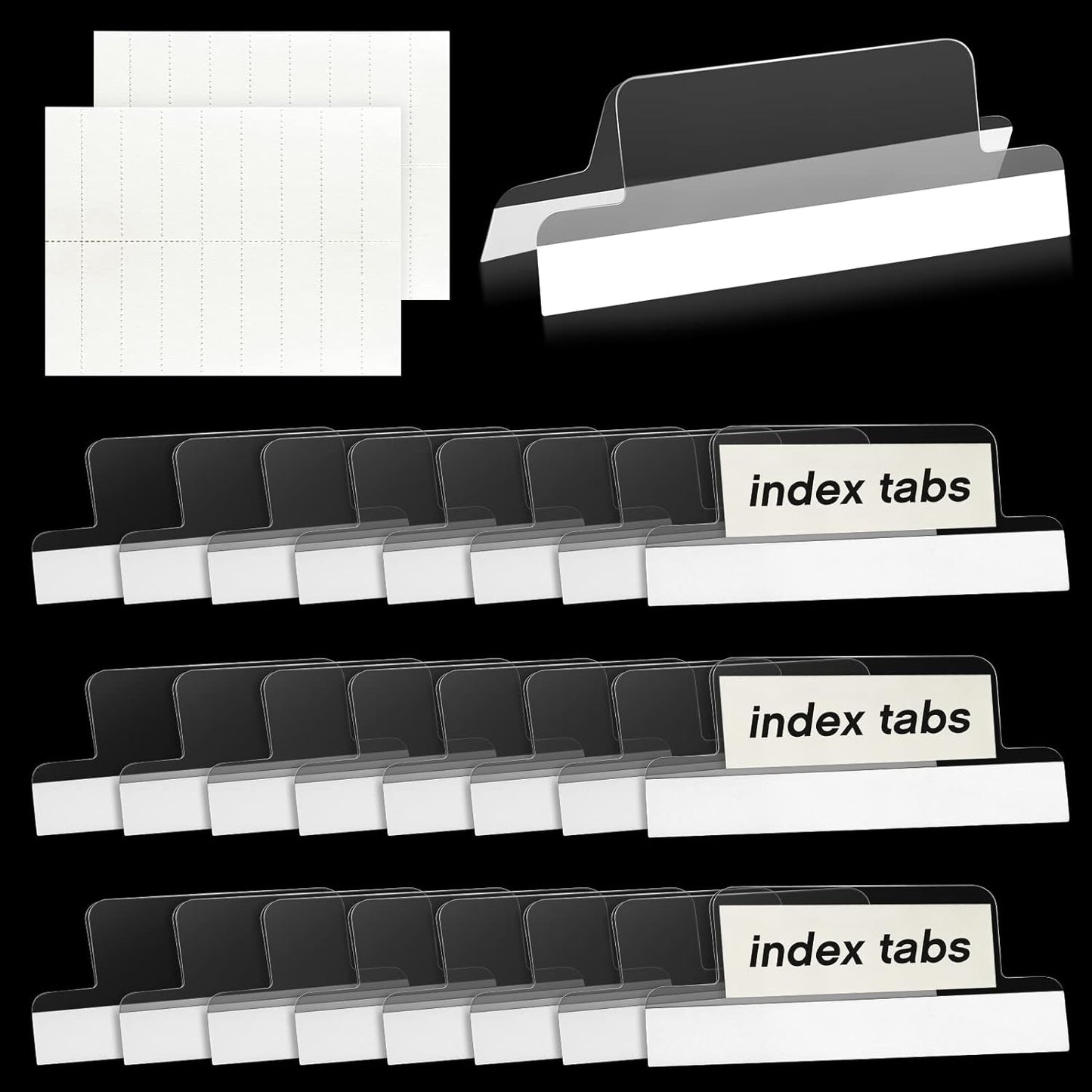 2 Inch Insertable Self-Adhesive Tabs with Printable Inserts with File Folder Labels Sticky Plastic Index Clear Divider Stick on File Self Adhesive for Book Page(25 Pieces)