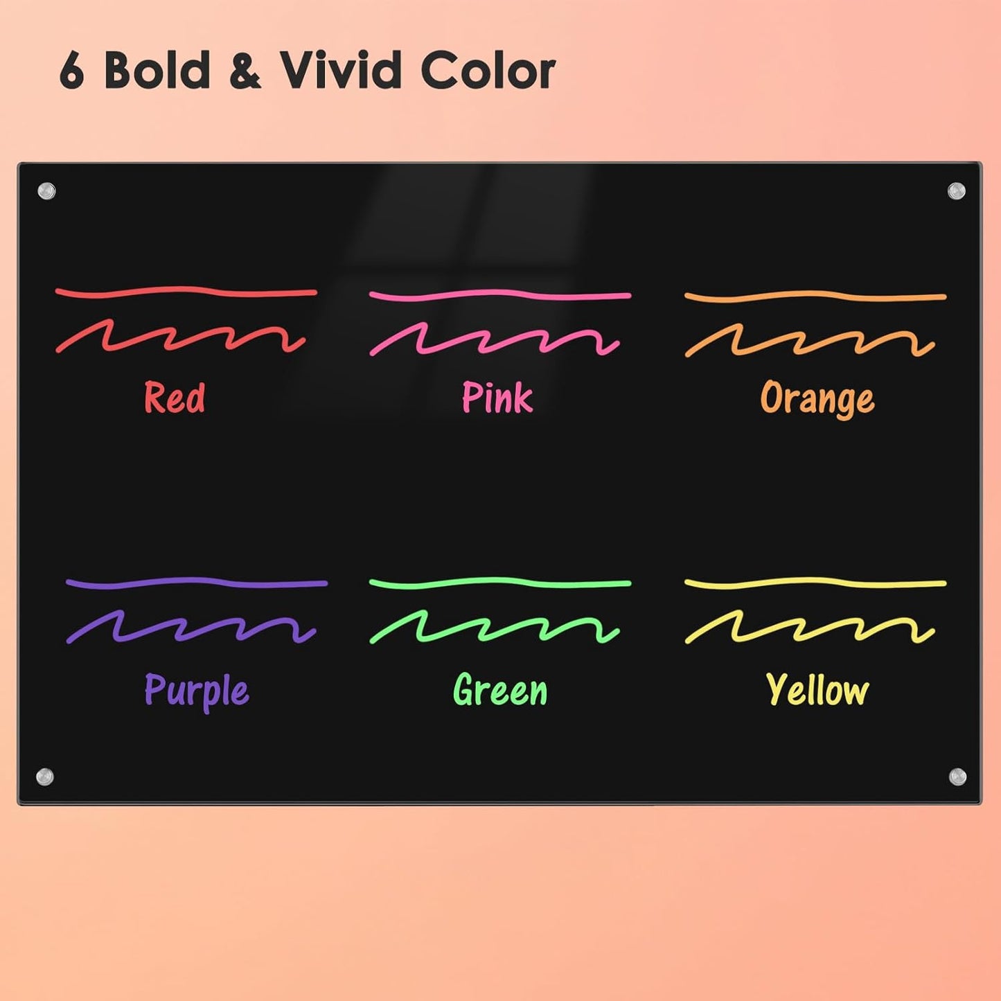 maxtek Dry Erase Markers, Bullet Tip Glass Whiteboard Markers, Neon Colors, 6 Count White Board Dry Erase Pens