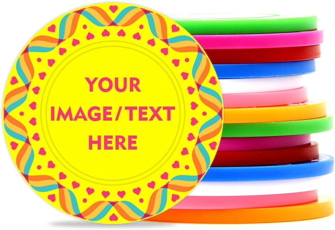 100 PCS 37mm Plastic Poker Chips, Personalize Your Chips with Logo and Text, for Bingo Game, Chess Room, Casino Theme Party