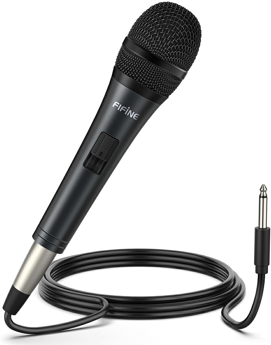 Fifine Karaoke Microphone, Dynamic Vocal Microphone for Speaker, 6.35MM Wired Handheld Mic with On and Off Switch and 14.8ft Detachable Cable-K6