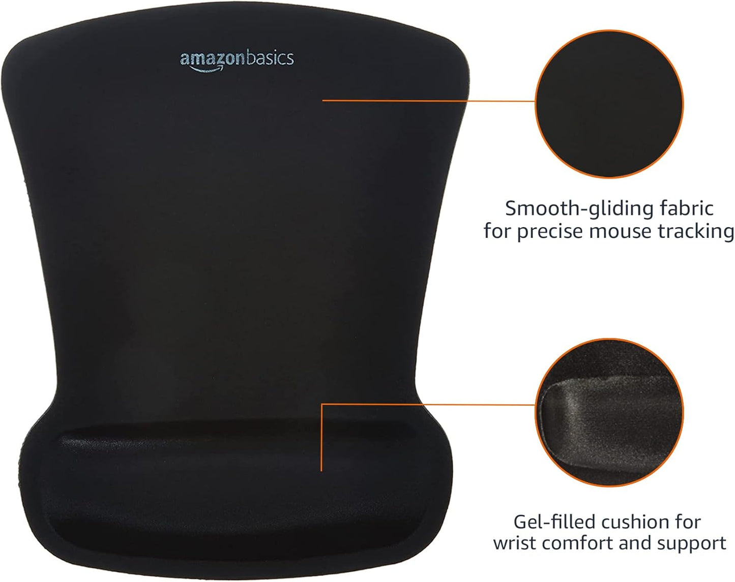 Amazon Basics Irregular Ergonomic Gel Computer Mouse Pad with Wrist Rest for Pain Relief, 10.1L x 8.1W inches, Black