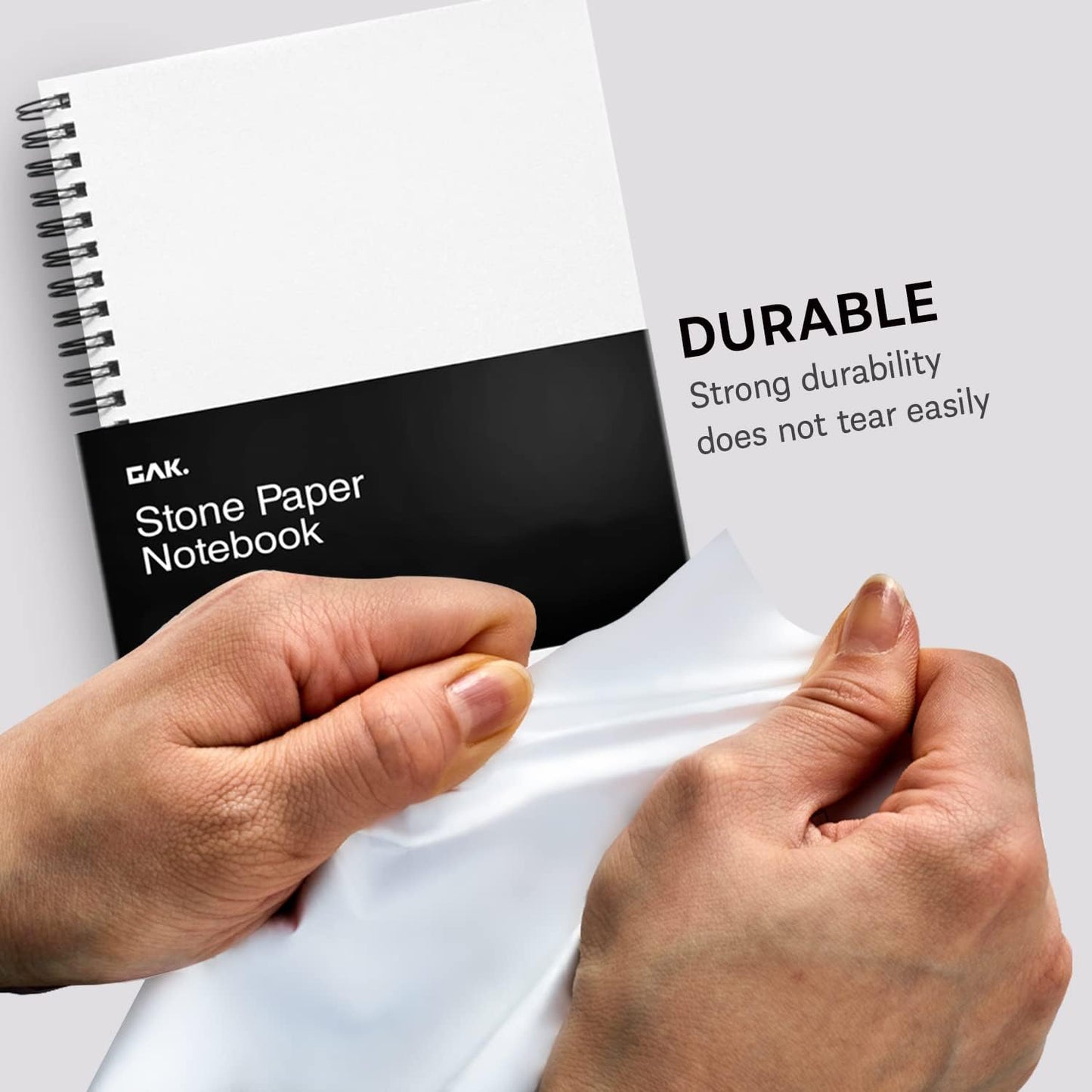 GAK. Stone Paper Notebook | No Lines Spiral Notebook Waterproof Sheet Aesthetic Journal for Note Taking | Notebooks for Work & Aesthetic School Supplies | Large Size, White (7.2”x10.1”, 50 sheets)