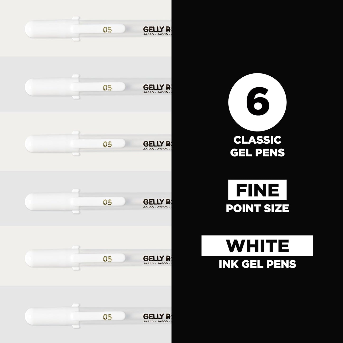 SAKURA Gelly Roll Gel Pens - Fine Tip Ink Pens for Journaling, Art, or Drawing - Classic White Ink - All are Tip Size Fine 05-6 Pack