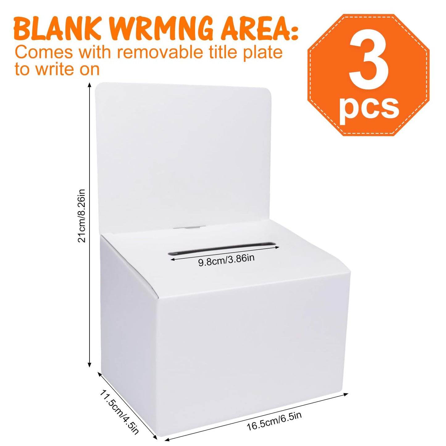 GRAWUN 3 Pack Cardboard Ballot Box with Slot, Suggestion Boxes with Removable Header, White Glossy Raffle Boxes 6.5x4.5x4.5Inch, Donation Boxes for Fundraising, Collecting Card and Voting Contest