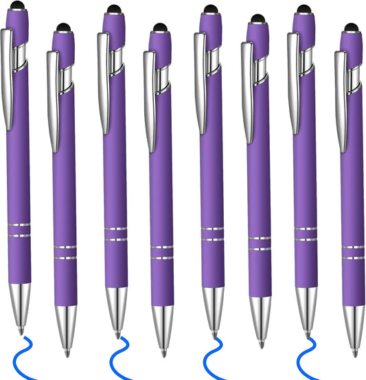 8 Pcs Blue Ink Ballpoint Pen with Stylus Tip 2 in 1 Stylus Ballpoint Pen Metal Pens Stylus Pen for Touch Screens School Office Coworkers (Purple)