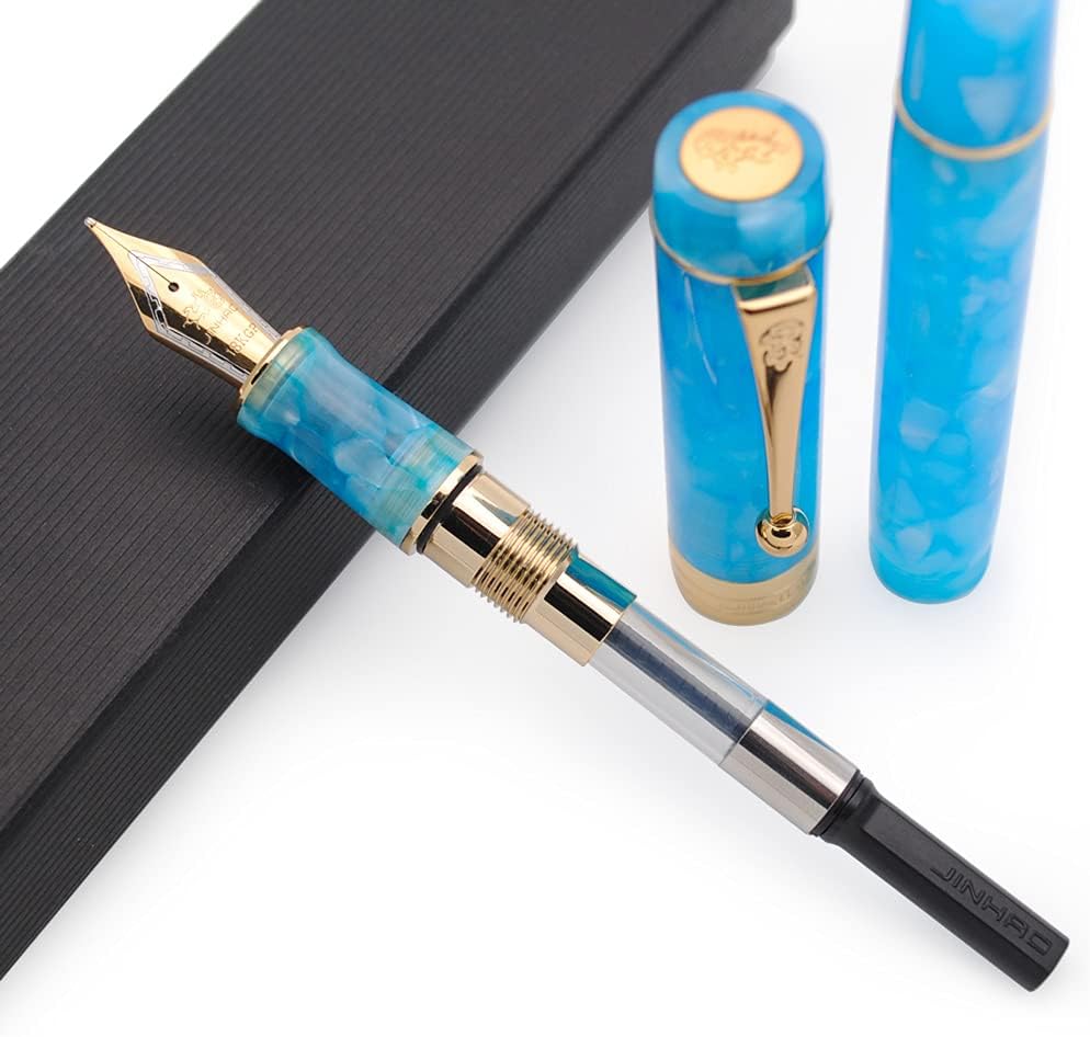 JINHAO 100 Fountain Pen with Ink Converter (Medium Nib 0.7mm, Sky Blue-C)