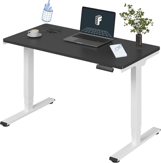 FLEXISPOT E6 Essential 3 Stages Dual Motor Electric Standing Desk 48x24 Inch Whole-Piece Board Height Adjustable Electric Sit Stand Desk(White Frame + Black Desktop, 2 Packages)