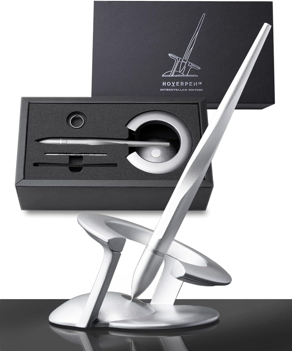 novium Hoverpen Interstellar - German-engineered Ballpoint Pen with Magnetic Features, Starlight Silver