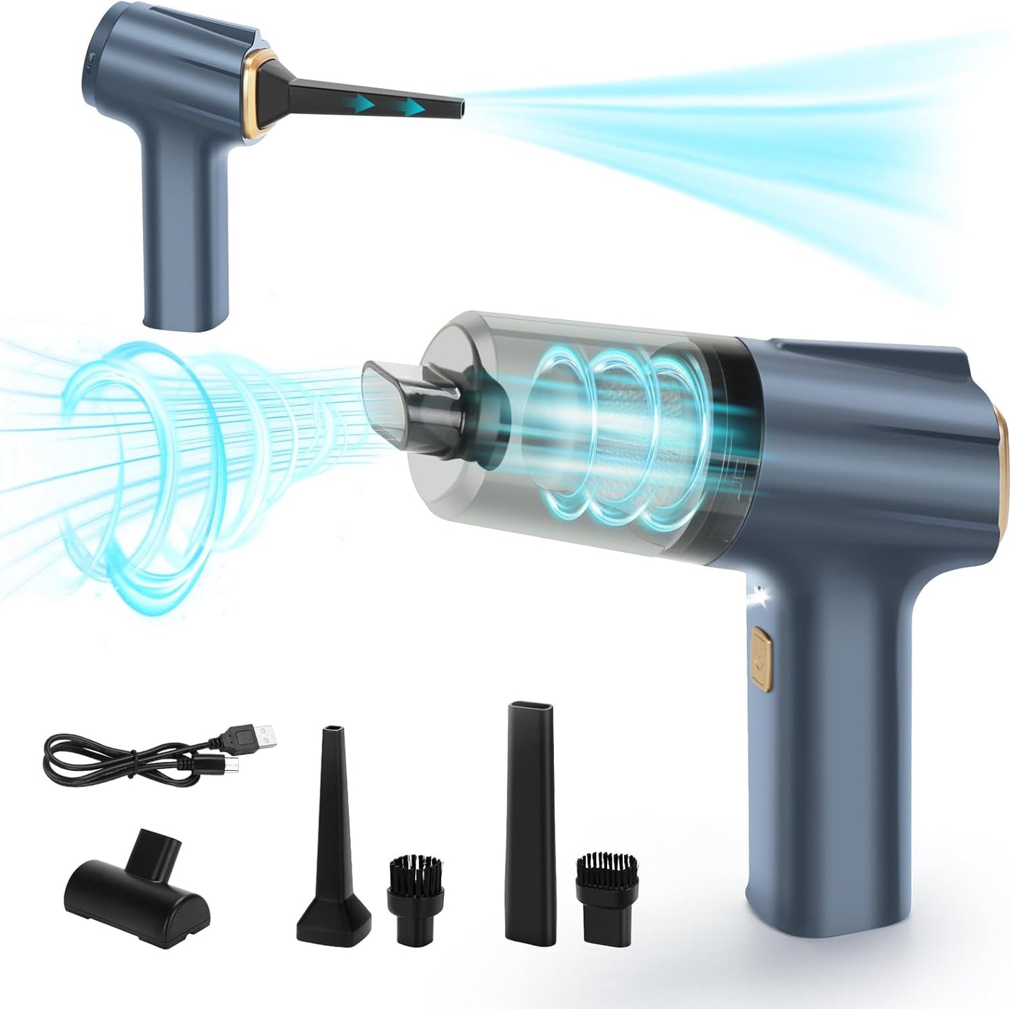 12000Pa Cordless Handheld Vacuum Cleaner, High Power Car Vacuum and Air Duster 2-in-1, Low Decibel Brushless Mini Vacuum with LED Light and Multi-Nozzles, for Desk, Sewing Machine, Computer, Keyboard