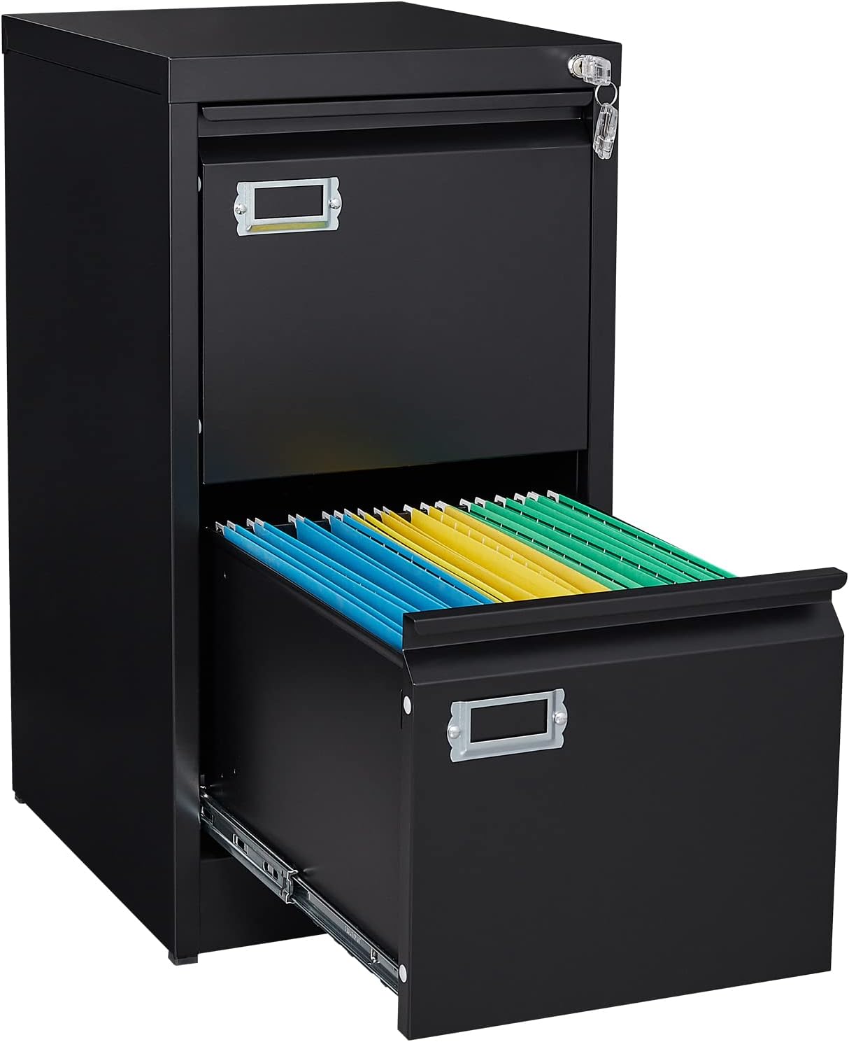 2 Drawer File Cabinet, Filing Cabinets for Home Office, Metal Vertical File Storage Cabinet with Lock, Locking File Cabinet for A4 Legal/Letter, 15.1" W x 17.7" D x 28.7" H, Assembly Required