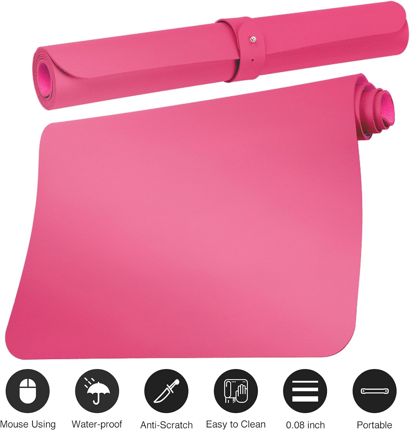 Boutilon Leather Desk Pad Protector,Non-Slip Mouse Pad,Laptop Desk Pad,Office Mouse Mat,Waterproof Leather Desk Blotter,Desk Writing Pad for Office and Home (L-Rose Pink,35"x 17")