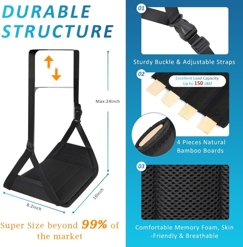 Foot Hammock for Plane Travel, Upgraded Wide Airplane Foot Hammock with Detachable Hardboard, Portable Footrest for Air Travel Essentials Long Flight, Adjustable Foot Rest Leg Hammock for Flying