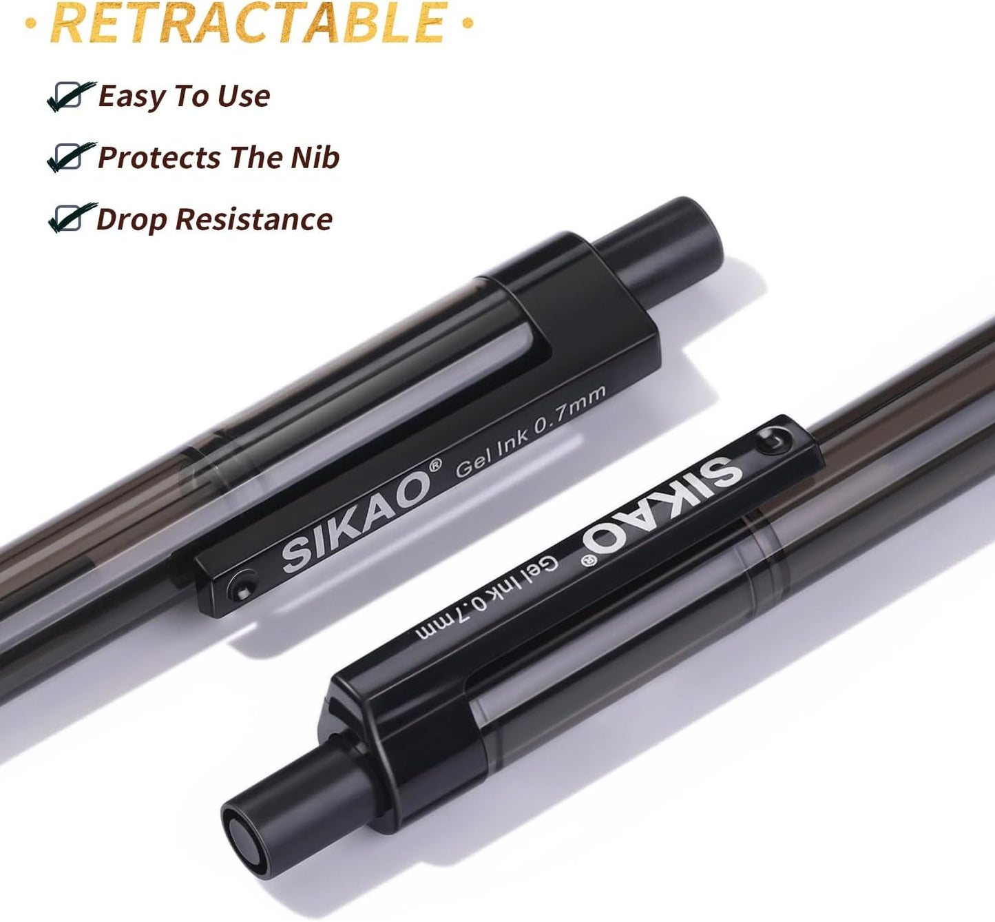 Black Gel Pens Bulk, Fine Point Smooth Writing No Smudge, 0.7mm Ink, Retractable Rollerball, Server, Office Lapiceros (60 Pack)