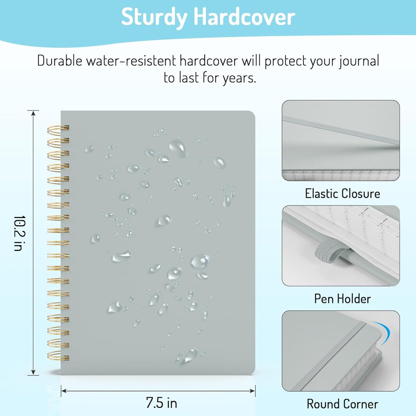 Forvencer Lined Spiral Journal Notebook with 300 Numbered Pages, B5 College Ruled Thick Journals for Writing with 100GSM Paper, Hardcover Notebooks with Contents for Work, School, Women, Men, Grey