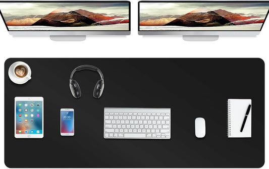 Boutilon Leather Desk Pad Protector,Non-Slip Mouse Pad,Laptop Desk Pad,Office Mouse Mat,Waterproof Leather Desk Blotter,Desk Writing Pad for Office and Home (XXXL-Black,47"x 24")