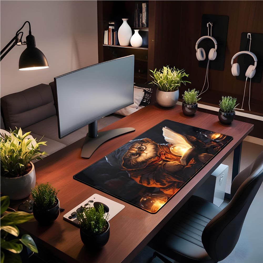 Magical Cat Desk Mouse Mat Black Vintage Desk Pad Playmat for MTG Large Mousepad Gaming Deskpad XXL Keyboard Mouse Pad Full Desktop Mat Desk Cover Mat for Work Office Home (31.5x15.7 in)
