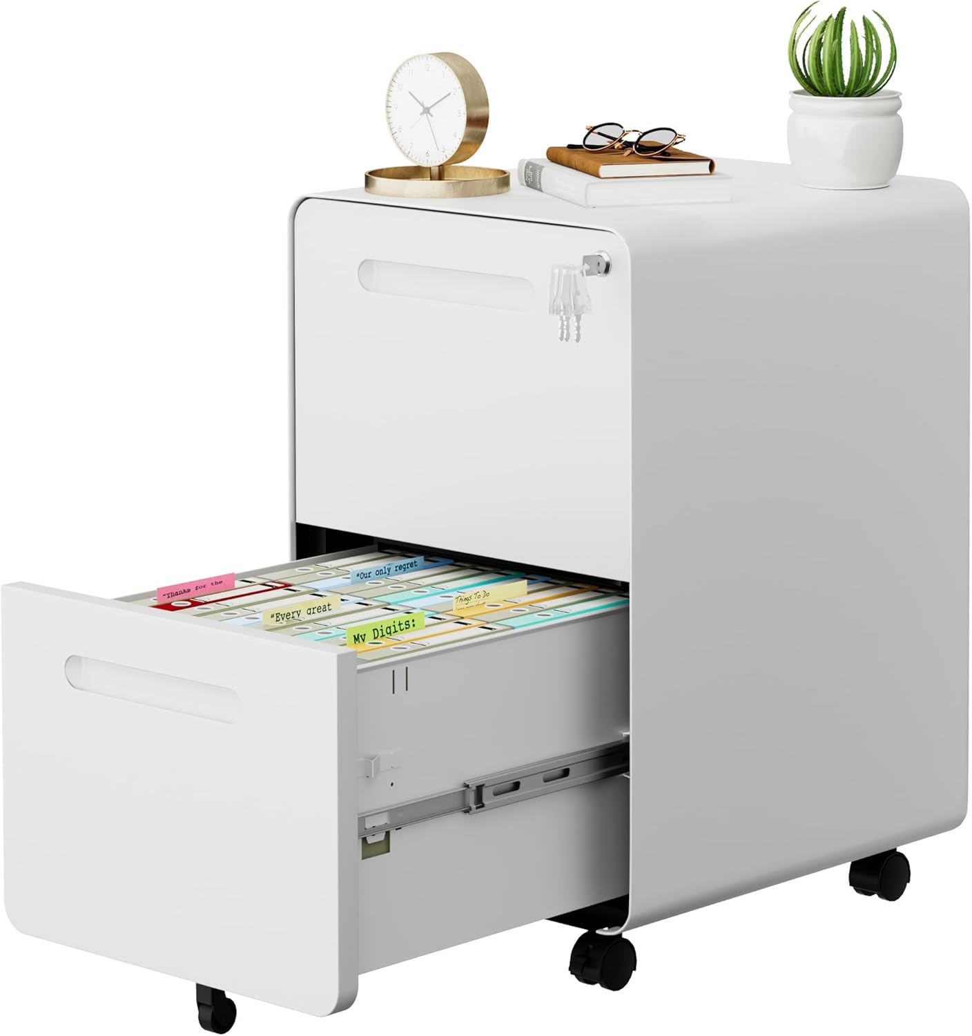 2 Drawer File Cabinet with Lock and 4 Keys, Mobile Metal Filing Cabinet, File Cabinets for Home Office, Under Desk, Pre-Assembly, File Drawer, Letter/Legal/A4 Hanging File Folders