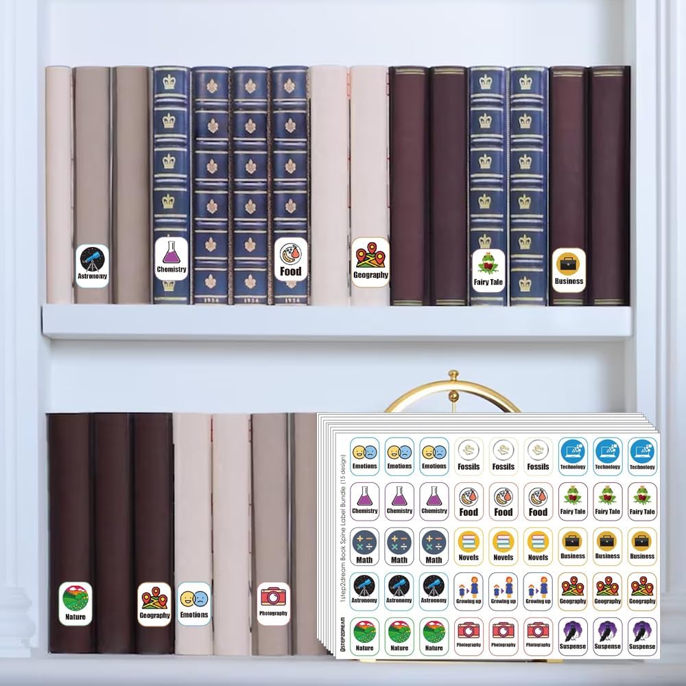 Genre Book Spine Labels for Classroom Library | 450PCS Teacher Supplies Stickers for Classroom Book Shelf (15 Genre)