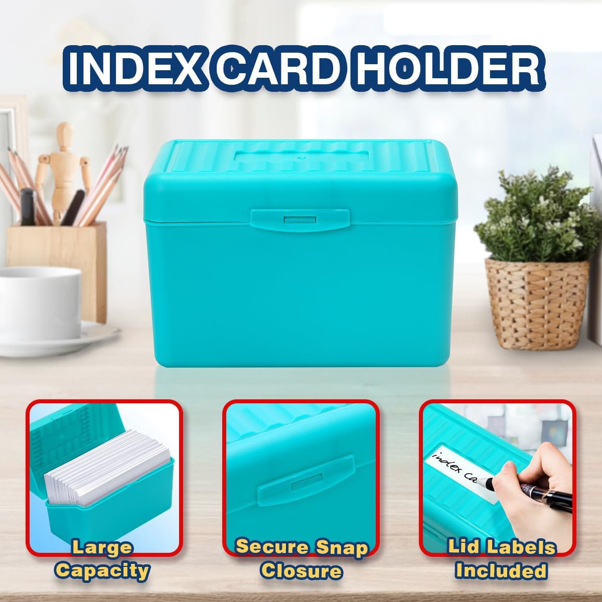 H4D 4x6 Index Card Holder with 100 Heavyweight Ruled Index Cards and 25 Plastic Dividers, Teal