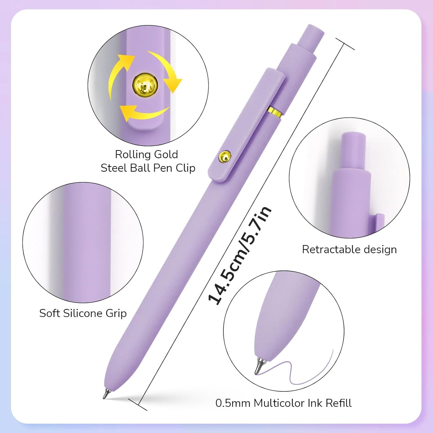 Colored Pens, 6 Pcs Colorful Pens Fine Point Smooth Writing Pen, 0.5mm Colored Ink Gel Pen for Journaling Note Taking Planner, School Supplies Gifts for Nurse Teacher (6 Pcs Gold Vibrant)