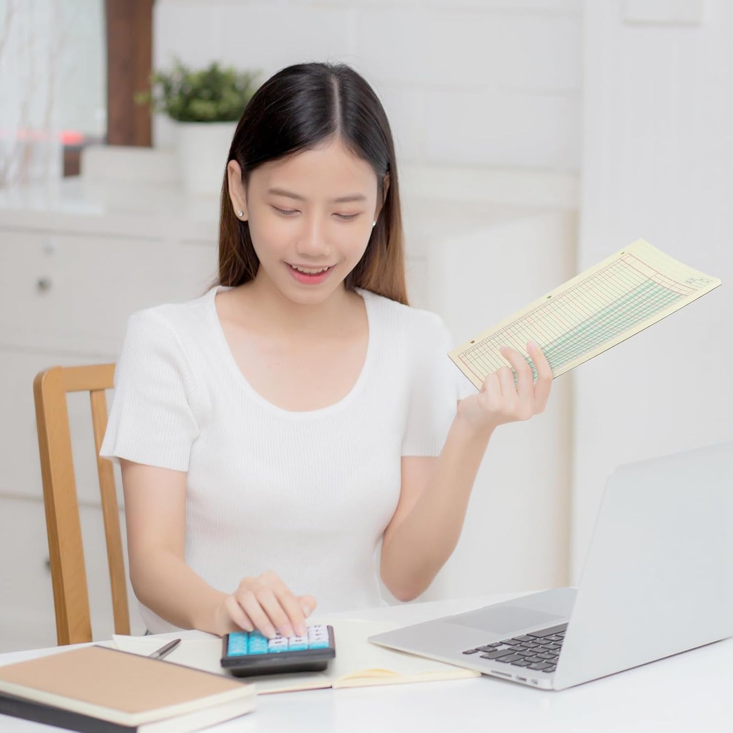 Fulmoon 2 Pack 100 Sheets Columnar Pad Accounting Ledger Paper Accounting Ledger Book Green Analysis Pad for Business, 50 Sheets/Pack, Single Page Format(4 Columnar,8.5 x 11 Inch)