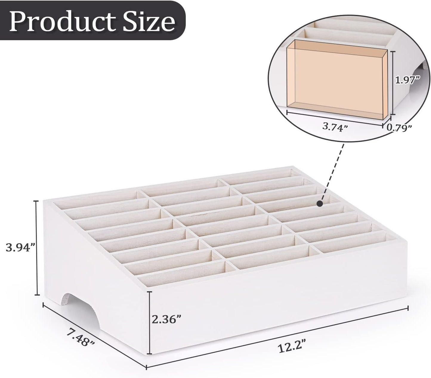 24-Grid Wooden Cell Phone Holder Desktop Organizer Storage Box for Classroom Office (White 24-Grid)