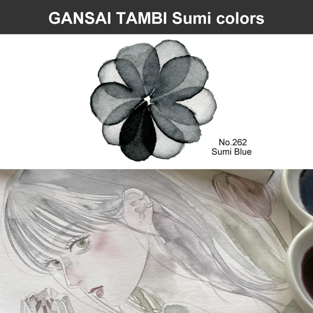 Kuretake Zig illustration watercolor Set, 3 Gansai Tambi, Fineliner and Waterbrush pen, for Inktober, Manga, Drawing, Calligraphy, Professional, Artist, Made in Japan (IKTB-25/7V)