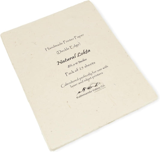 Handmade Lokta Laser and Inkjet Printer Paper with Deckle Edge 8.5x11 Inch Vintage Decorative Specialty Printing Paper (25 Sheets, Natural)