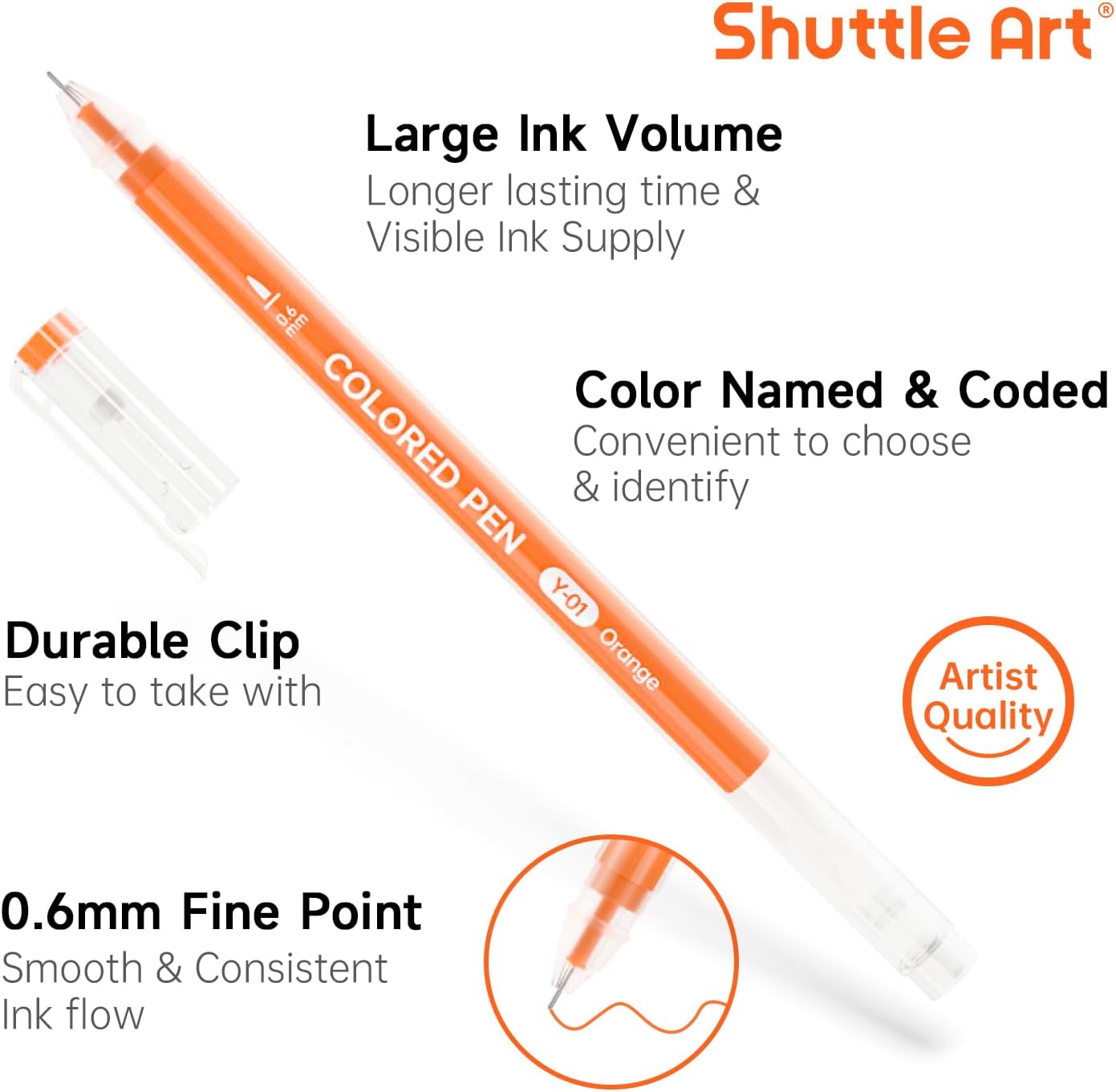 Shuttle Art 30 Colors Cute Journal Pens 0.6mm Fine Point Colored Gel Pens for Black Paper Adult Coloring Writing Drawing Journaling Note Taking School Office Home