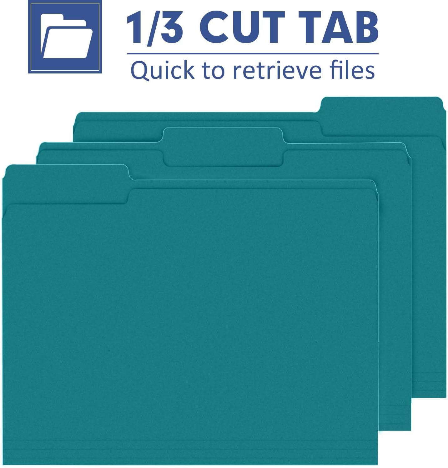 File Folder, PANDRI 120 Pack File Folder, 1/3 Cut Tab, Letter Size, Filing Folder for Office School Business, Turquoise