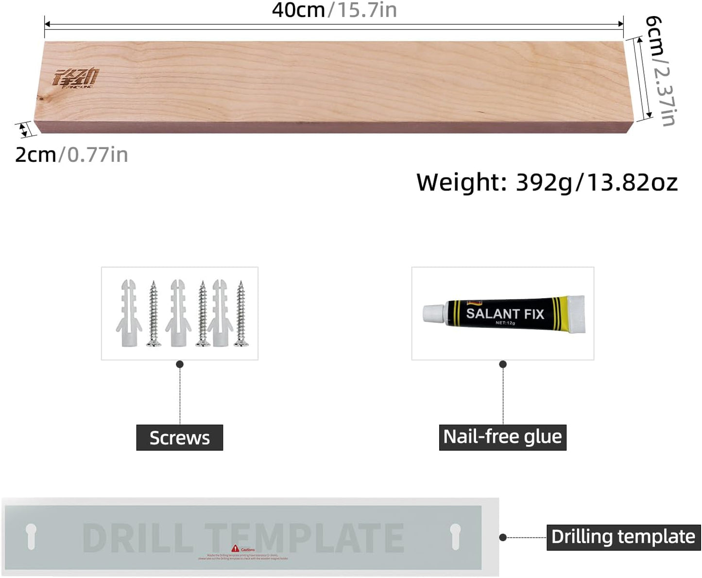 FINDKING Wood Magnetic Knife Strip, Magnet Utensil Holder for Wall, Refrigerator, Wooden Rack for Kitchen Knives, No Drill (Beige, 16 Inches, Without Knives)