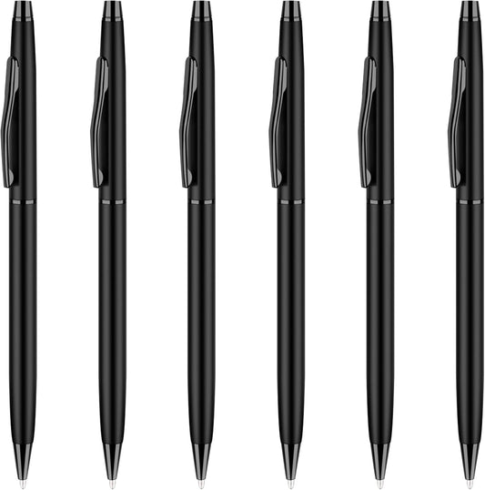 Unibene Slim Metallic Retractable Ballpoint Pens - Matte Black, Nice Gift for Business Office Students Teachers Wedding Christmas, Medium Point(1 mm) 6 Pack-Black ink