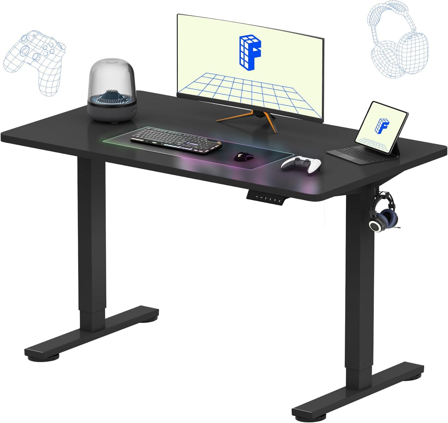 FLEXISPOT EN1 One Piece Standing Desk 48 x 24 Inches Electric Stand Up Desk for Home Office (Black Frame + Black Top)