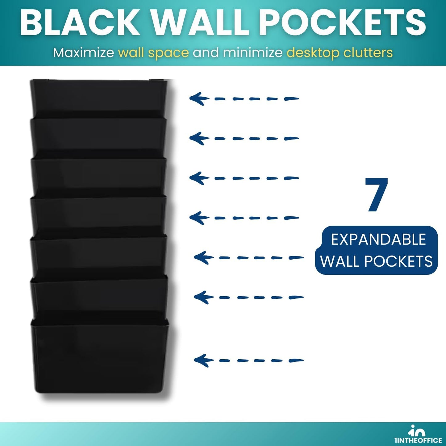 Hanging Wall File Organizer, Wall Mounted File Holder, Letter Size, 7 Pocket, Expandable, Black