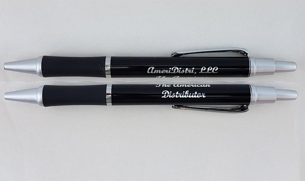ezpencils - Personalized - Elegant Tip and Click Silver Accents on Black Solid Color Body and Black Grip - Bullet Ballpoint Pens - 12 pkg - ** FREE PERZONALIZATION **
