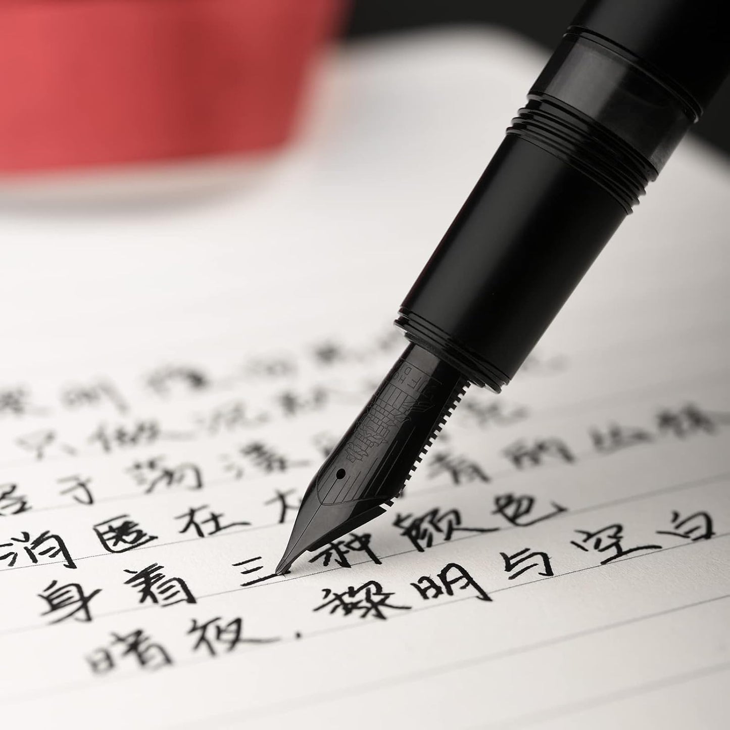 Hongdian N6 Black Metal Resin Piston Fountain Pen, Black Iridium Fine Nib Classic Pen, Includes Metal Box Writing Pen