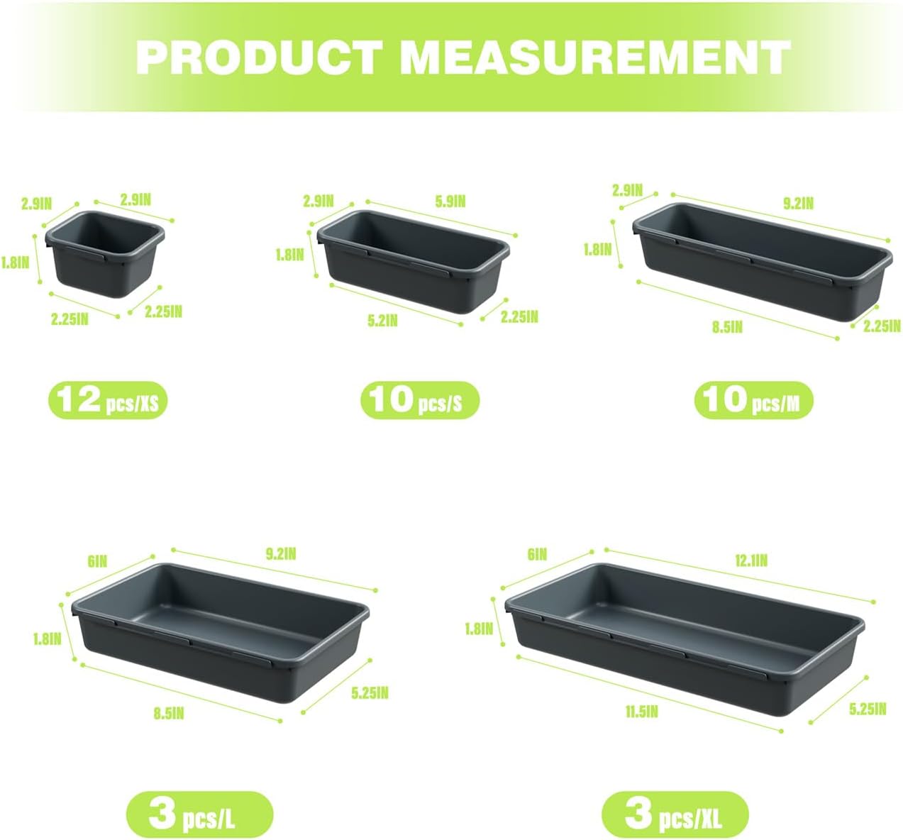 BYCY 38PCS Interlocking Desk Drawer Organizer Tray Divider Set, Plastic Black Desk Organizer Separator, Office Drawer Dividers Storage Bins for Office Bathroom Kitchen (38pcs 5Size)