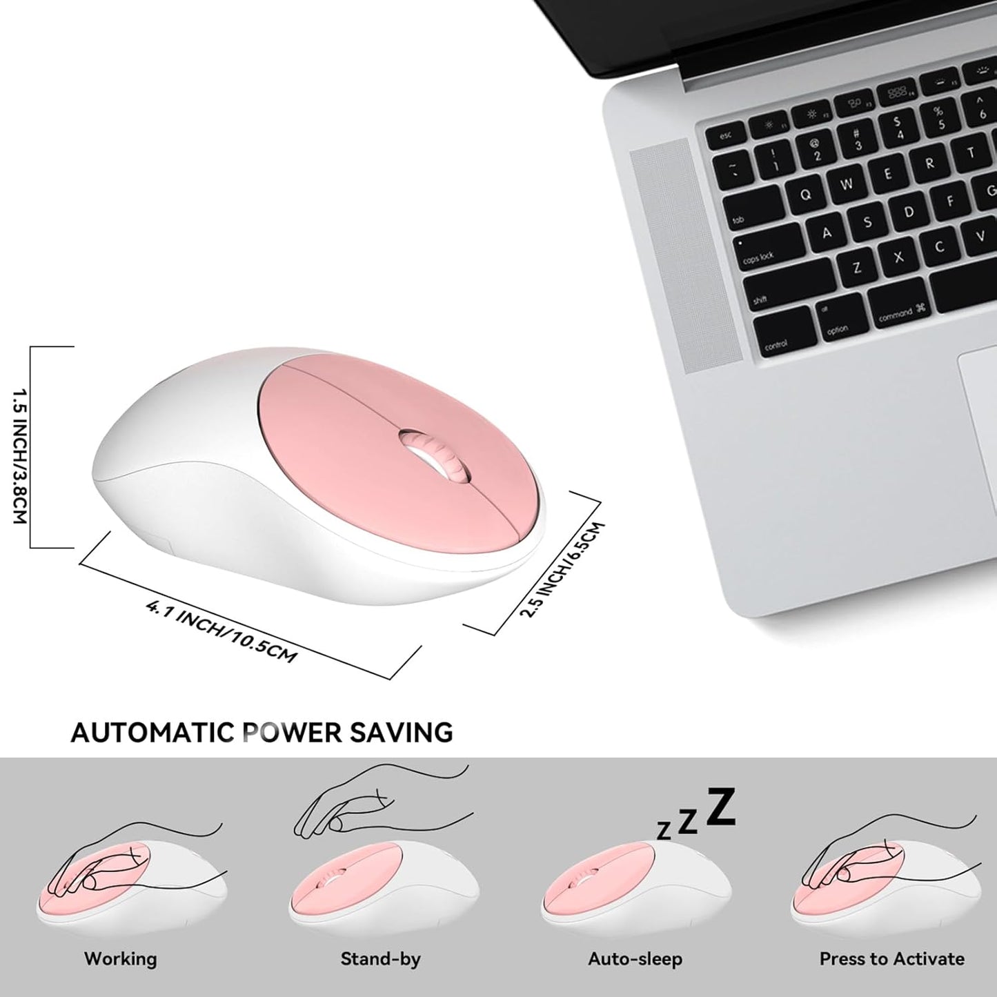 FD iK6630 Wireless Keyboard and Mouse Combo - 2.4GHz USB Cordless, Cute Round Keys, Quiet and Slim Set for Laptop, Computer, TV, and Mac - Salmon Pink & White