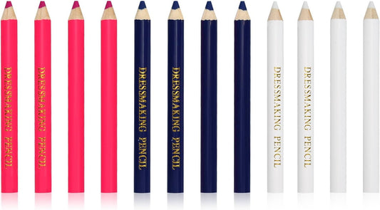 12pcs Fabric Markers for Sewing, Sewing Washable Pencil Disappearing Pen for Fabric Water Soluble Tracing Erasable Chalk Tools Tailors Dressmakers Quilting Embroidery DIY Crafts (Blue, Pink, White)