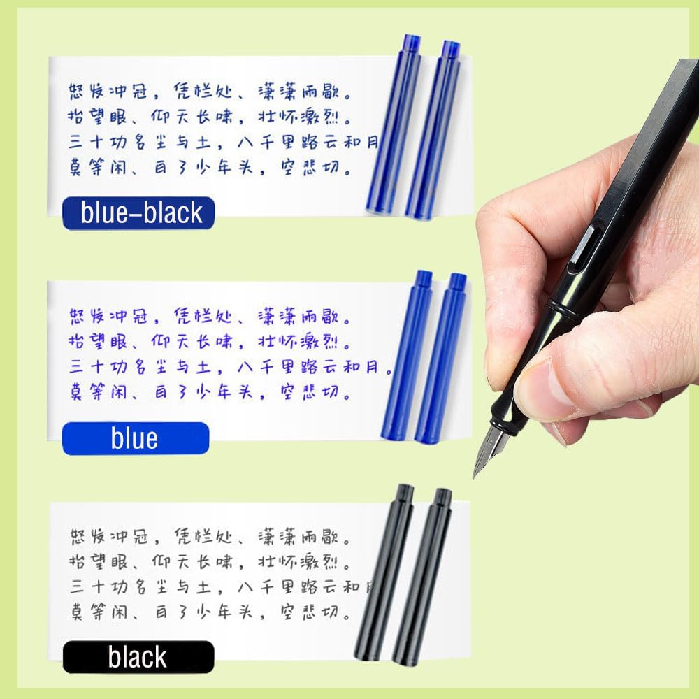 Blue/Black Pen Ink Cartridge Fountain Pen Cartridges Refillable Fountain Pen Cartridge, 3.4 mm Bore Diameter (No Erasable Blue Black)