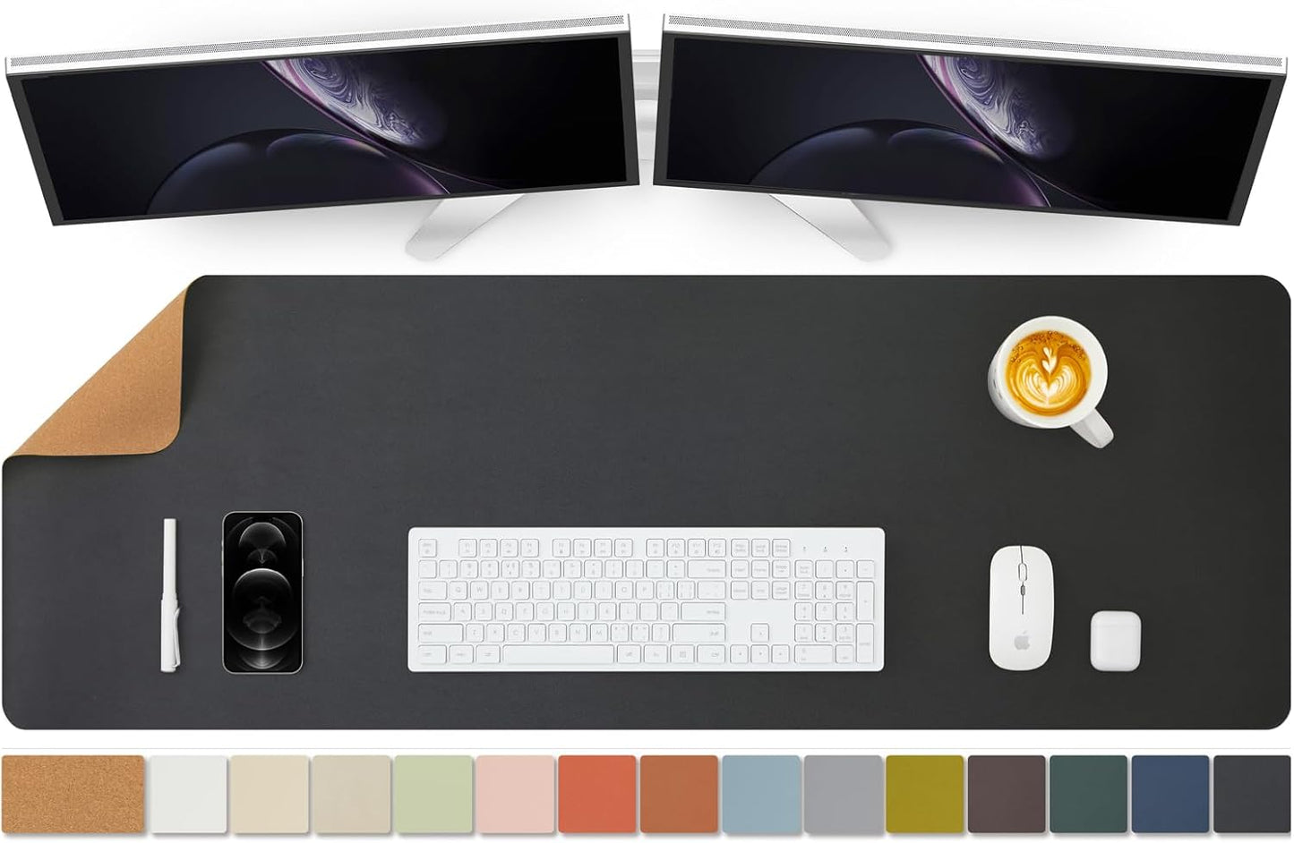 Large Cork Desk Mat - 47.2"x 17" Desk Pad for Office and Home - Ideal for Large Mouse Pad and Desk Mats on Top of Desks(Black)