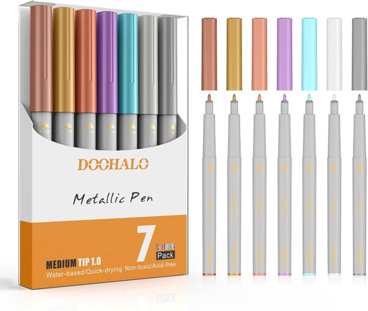 DOOHALO Gold Metallic Pen Compatible with Cricut Maker 3/Maker/Explore 3/Air 2/Air 1.0 Medium Point Metallic Tips 7 Colors Markers for drawing Writing