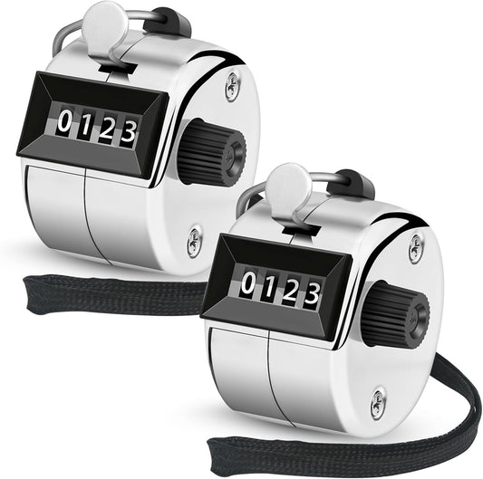 2 Pcs Clicker Counter, Hand Tally Counter with Large Display - Mechanical Pitch Counter Clicker for Baseball, Inventory, People Counting, Events, Gym Reps(Silver)