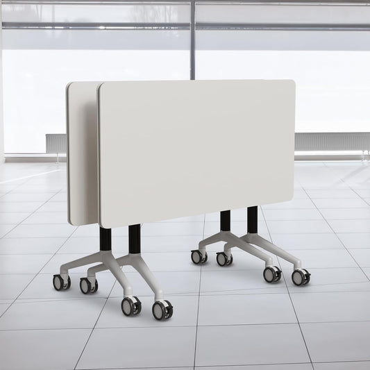 Folding Conference Table, Modern Conference Room Tables with Flip-Top Design, Foldable Conference Table Meeting Table with Wheels, Mobile Seminar Training Tables for Office Classroom (2, White 2)
